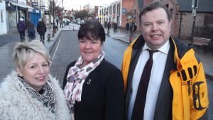 Councillors Sue Hunter, Sheena Jackson and Andrew Waller on Front Street