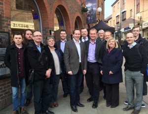 Tim Farron with Liberal Democrat councillors and campaigners outside Jorvik