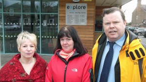 Lib Dem Councillors Sue Hunter, Sheena Jackson and Andrew Waller at Acomb Explore 